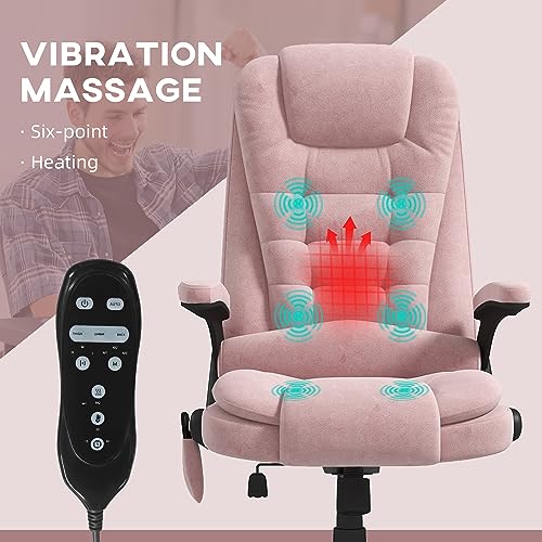 HOMCOM Executive Office Chair 6 Points Vibration Massage Velvet Pink | Heated Lumbar Support, High Back Computer Chair, Reclining Backrest, Tilt Function, Padded Armrests - color: Pink