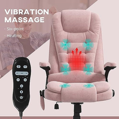 HOMCOM Executive Office Chair 6 Points Vibration Massage Velvet Pink | Heated Lumbar Support, High Back Computer Chair, Reclining Backrest, Tilt Function, Padded Armrests - color: Pink