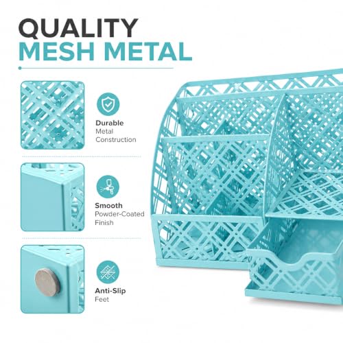 Exerz Mesh Desk Organizer 7 Compartments Metal Pen Holder Office Turquoise - color: F7 Turquoise