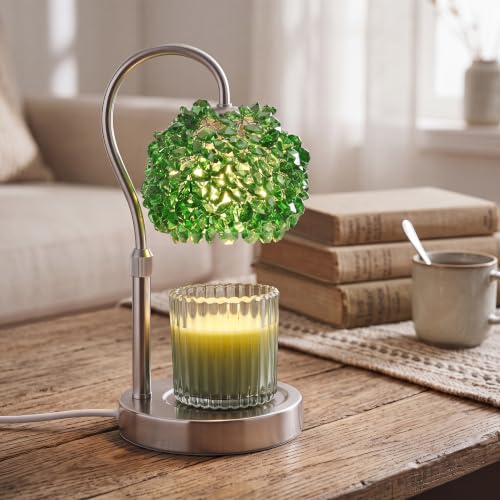 Luxury Crystal Candle Warmer Lamp, Timer, 4 Level Dimmer, Adjustable Height | Crystal Gemstone Shade, Flameless Wax Warmer for Jar Candles,Green, Elegant Home Decor Gift for Mom & Women, Housewarming - color: Green