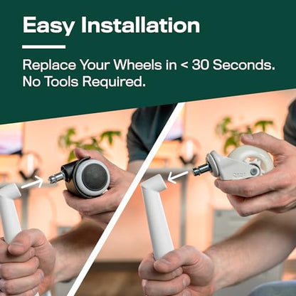 The Office Oasis Original Roller Style Office Chair Wheels (As Seen On PBS) - Smooth & Quiet Casters - Safe for Hardwood Floors & Carpet - Easy Install with Universal Fit - Set of 5 - White - color: white
