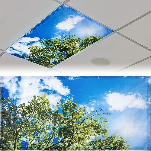Patelai 4x2 Feet Light Covers for Classroom, Magnetic,Leaves | Sky Cloud Print for Office Decor, Drop Ceiling Compatible, 10 Magnets Included, Filters Harsh Fluorescent Lighting - style: Leaves
