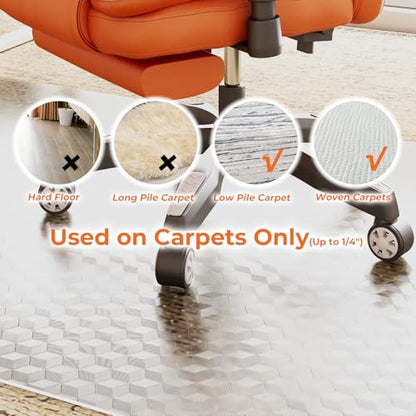 Office Chair Mat for Carpets, 48" x 36" Desk Chair Mat for Rolling Chairs on Low Pile Carpets, Easy Glide Floor Mat for Home, Gaming - size: 48" x 36"