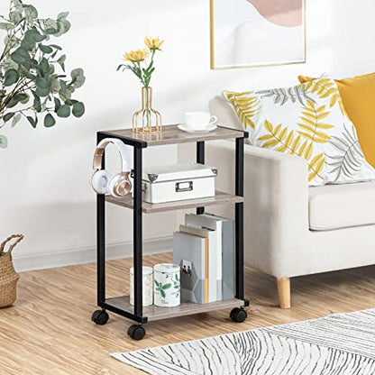 HOOBRO Mobile Printer Stand, 3-Tier Printer Cart Under Desk with Storage, Industrial Adjustable Rolling Cart, Sturdy Little Table on Wheels for Home Office BG28PS01N1 - color: Greige + Black