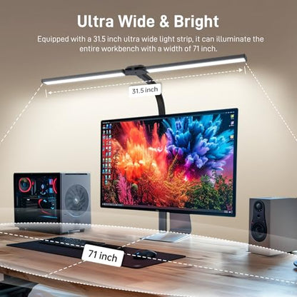 LED Desk Lamp for Home Office, Eye-Caring Desk Light with Clamp, 24W Double Head Architect Task Lamp Stepless Dimming, Flexible Gooseneck Bright Table Lamp for Study Reading Workbench Drafting