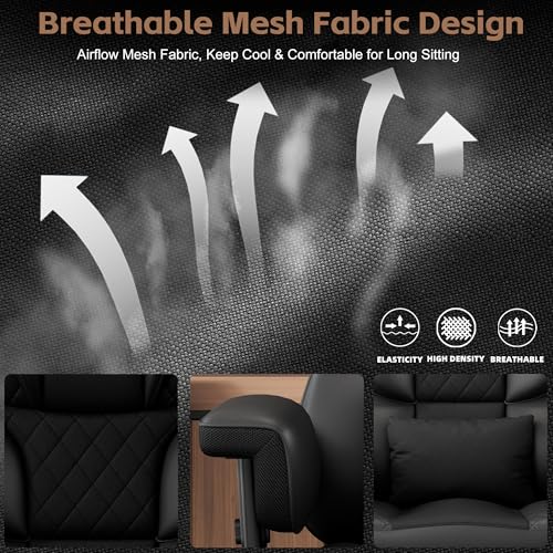 Vonesse Office Chair, Desk Chair with Soft Adjustable Armrests, Ergonomic High Back Gaming Chair with Lumbar Support, Executive Computer Chairs with Footrest (PU Leather, Black) - color: Black