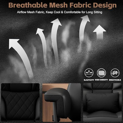 Vonesse Office Chair, Desk Chair with Soft Adjustable Armrests, Ergonomic High Back Gaming Chair with Lumbar Support, Executive Computer Chairs with Footrest (PU Leather, Black) - color: Black