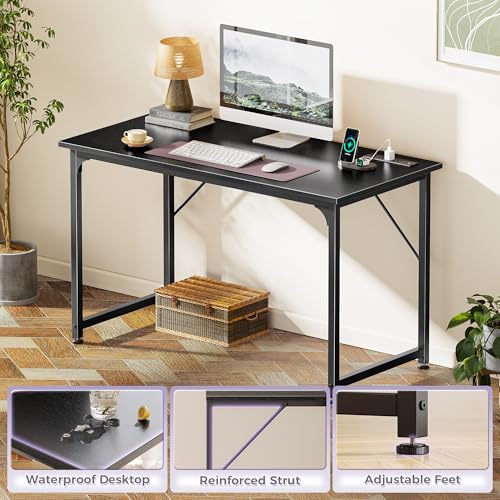 PRAISUN 40 X 20 Inch Computer Desk, Power Outlets, USB-C, Black - color: Black, size: 40inch