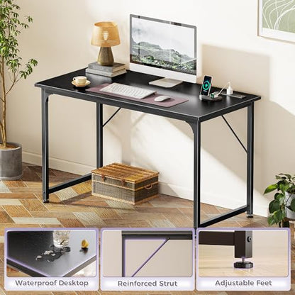 PRAISUN 40 X 20 Inch Computer Desk, Power Outlets, USB-C, Black - color: Black, size: 40inch