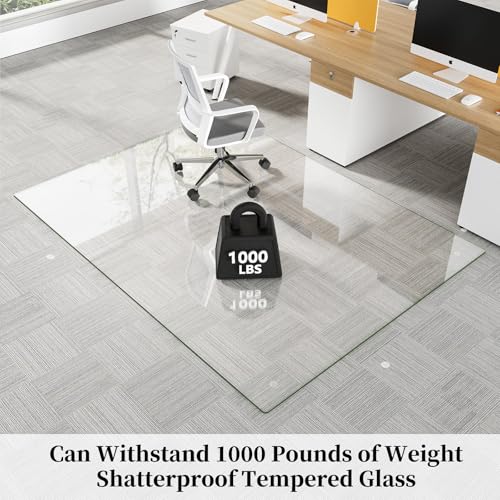 Glass Chair Mat 42" x 48" Tempered Glass Office Chair Mat - color: Transparent, size: 48" x 42"