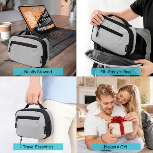 TOPEAST Expandable Cable Organizer Bag, Large Capacity Tech Pouch Electronics Travel Organizer Case, Waterproof Tech Essentials Storage Bag for Men, Charger, Cord, Mouse, Office Desk, Grey