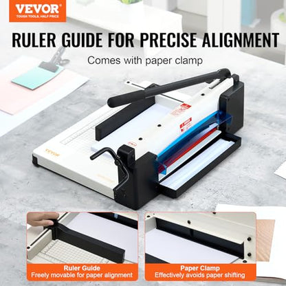 VEVOR Heavy Duty Paper Cutter, 12" Industrial Commercial Guillotine Paper Cutter for A4 Paper, 400 Sheet Capacity, Solid Steel Construction, Stack Paper Trimmer for Office Home School Shop, White - size: 12" Cutting width