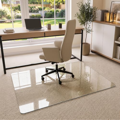 36"x48" Tempered Glass Office Chair Mat for Carpet & Hardwood Floor | 1/5" Thick Clear Floor Protector Desk Chair Mat with Rounded and Polished Edges, Resist Scratching, Cracking, Curling - size: 36"x48"