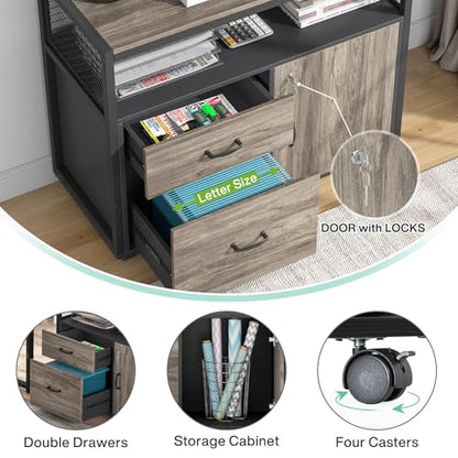 Tribesigns Grey Executive Desk with Cabinet, 55" L Shaped Computer Desk and lateral File Cabinet with Locks, 2 Piece Home Office Furniture Set for Hanging - color: Grey, size: 55 inches