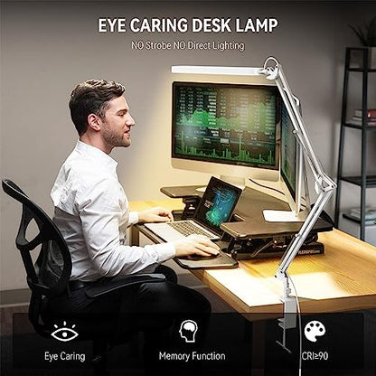 SKYLEO Led Desk Lamp - 31.5" Desk Light - 5 Color Modes X 11 Brightness Levels - Adjustable Swing Arm - Timmer & Memory Function - 12W Study Lamp - White - style: White swing arm