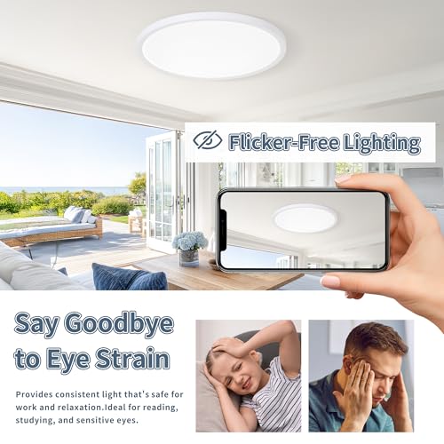 6 Pack 8.6 Inch LED Flush Mount Ceiling Light, ETL ,18W, 1822LM, 3000K/3500K/4000K/5000K/6500K CCT Selectable, 0.66in Ultra Thin Round Flat Panel Ceiling Light Fixture for Bedroom, Kitchen (White) - color: White, size: 8.6"-6pack