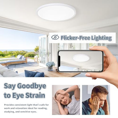 6 Pack 8.6 Inch LED Flush Mount Ceiling Light, ETL ,18W, 1822LM, 3000K/3500K/4000K/5000K/6500K CCT Selectable, 0.66in Ultra Thin Round Flat Panel Ceiling Light Fixture for Bedroom, Kitchen (White) - color: White, size: 8.6"-6pack