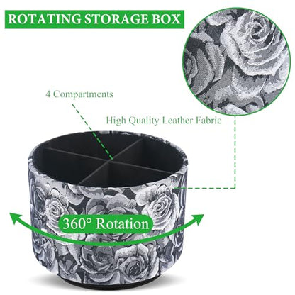 Round Leather Art Supply Organizer,Remote Control Holder,360 Degree Rotating,Multi-Functional Pencil Holder,4 Compartments Desktop Stationary Organizer(1-3D Black Grey) - color: 1-3D Black Grey