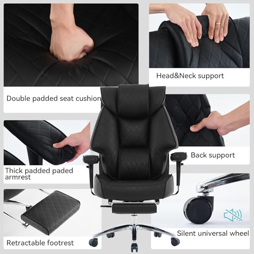 EXCEBET Big and Tall Office Chair with Footrest, PU Leather High Back Executive Office Chair 400lbs, Ergonomic Computer Chairs Lumbar Support for Heavy People (All Black) - color: All Black