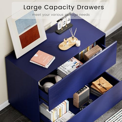 ModernMate 31.5" Lateral Wood Filing Cabinet with 2 Large Drawers, Blue - color: Blue