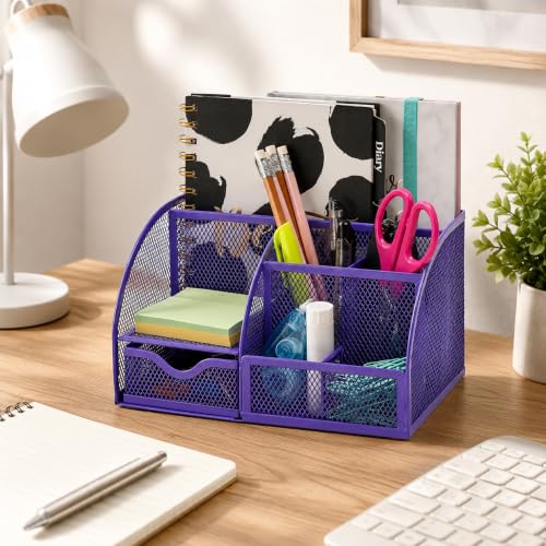Exerz Metal Mesh Desk Organizer 7 Compartments Drawer Tidy Caddy Purple - color: Purple