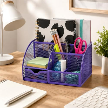 Exerz Metal Mesh Desk Organizer 7 Compartments Drawer Tidy Caddy Purple - color: Purple
