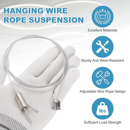uxcell 4Set Ceiling Hanging Wire Cable Kit, 2.6ft Top Adjust Adjustable Hanging Wire Rope Suspension with Mount Screw Kit for Pendant Chandelier Ceiling LED Panel Light, Chrome - color: Chrome, size: 2.6ft