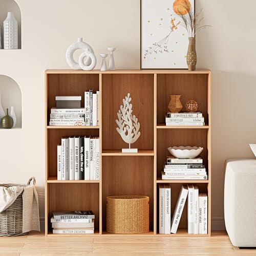VDNEND Wooden Cube Storage Organizer with Closed Back Panel, 11in Cube Shelf Opening, Bookshelf, Display Shelf,Closet Cabinet for Home and Office (Natural Oak, 8-Cube 35.98L*9.45W*35.91H) - color: Natural Oak, size: 8-Cube 35.98L*9.45W*35.91H