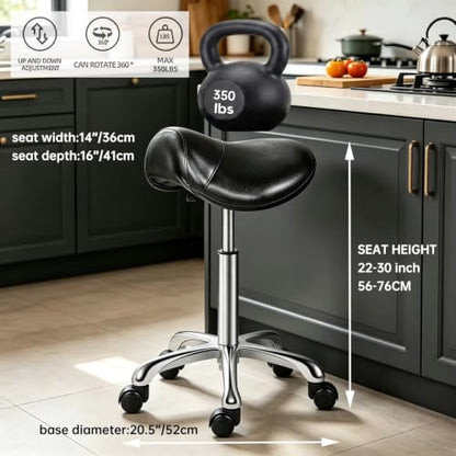 Kaleurrier Rolling Saddle Stool Chair: for Salon Kitchen Swivel Desk Chairs - color: Black, style: Without Back