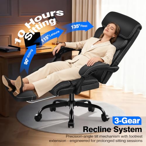 AreShark Ergonomic Office Chair with Footrest - High Back Executive Leather Desk Chair, Breathable Reclining Computer Chair with Lumbar Support, Heavy Duty Swivel Task Chair for Home Office & Gaming - color: Ebony