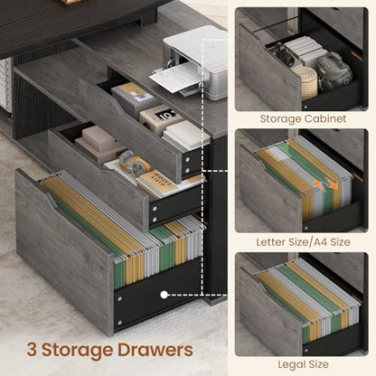 SEDETA 71" L Shaped Executive Desk with File Cabinet & Power Outlet - color: Grey