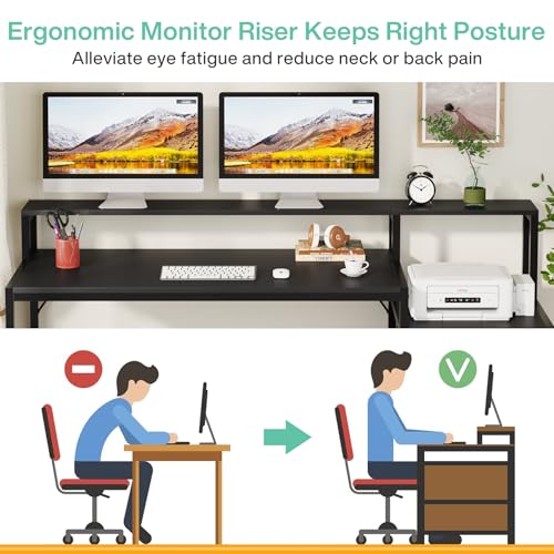 Tribesigns 63 Inch Computer Desk with File Drawer Cabinet, Home Office Desk - color: Black