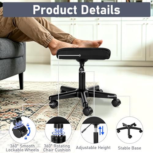 Footrest Under Desk Leg Rest Ottoman Adjustable Height Foot Stool (Black) - color: Black, size: 17''L x 13.5''W