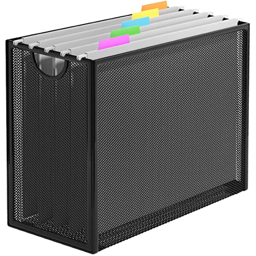 Hanging File Organizer, File Folder Organizer with Handles, Metal Mesh File Crate Storage Box, Letter Size (with 5 Grey Folders) - color: With 5 Grey Folders