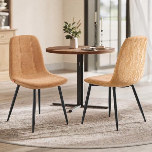VASAGLE Dining Chairs, Set of 2 Dining Room Chairs, Metal Frame, Adjustable Feet, Easy to Clean, Glacier-Textured Synthetic Leather, for Kitchen, Caramel Brown UKDC187K01 - color: Caramel Brown, size: Set of 2 (PU+Fabric)