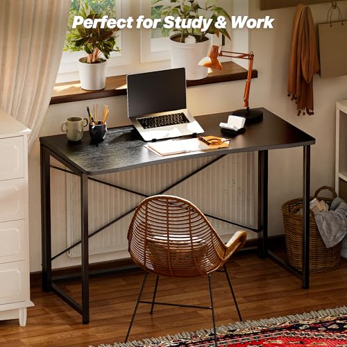 Huuger Folding Desk for Small Spaces, 39.4 Inch Foldable Computer Table - color: Black, size: 18.9"D x 39.4"W