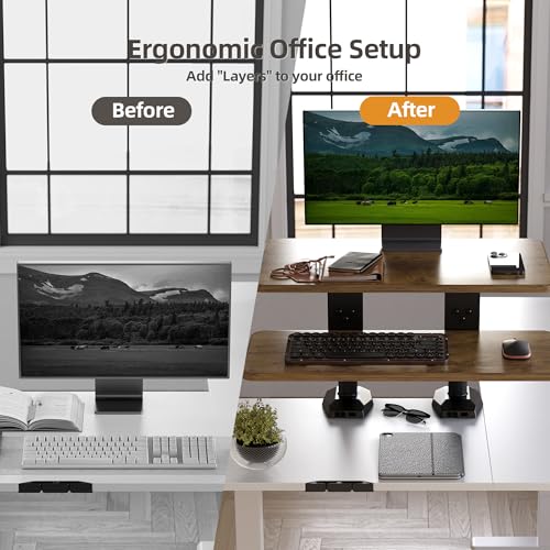 Claiks 24-Inch Sit-Stand Workstation，Innovative Space-Saving Height-Adjustable Ergonomic Desk Converter with Wide Keyboard Tray，Dual Fixation and Flexible Rotation Function, Rustic Brown - color: White, size: 24 inch