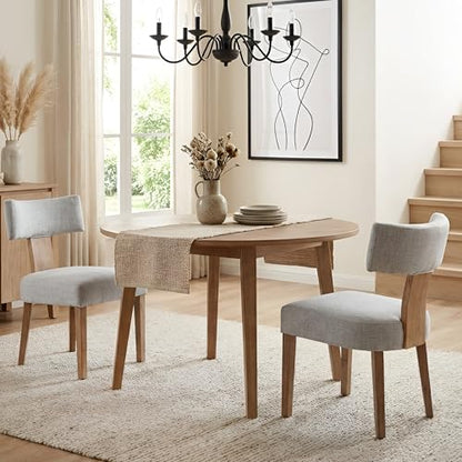 HNY Mid Century Modern Dining Chairs, Farmhouse Linen Fabric Upholstered Accent Chair Curved Backrest Kitchen Chairs Set of 2, with Hardwood Frame, Grey - color: Light Grey Curved
