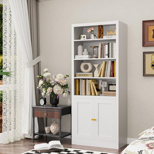 55" Metal Shelving Unit, Freestanding Storage Rack with Cabinet Doors,Heavy Duty Steel Shelving for Pantry, Kitchen, Closet, Garage,Home Office (White) - color: White, size: 55"H*21.9"W