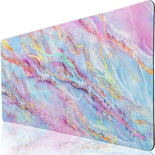 Desk Mat, Desk Matt for Desktop, DeskPad Mat, XXL Large Mouse Pad for desks, Anti-Slip Big Mousepad with Stitched Edges, Keyboard Pad Mouse Mats for Computer, Work, Game, Office, Home, Purple Marble - color: Colored Marble, size: 31.5L x 15.7W inches
