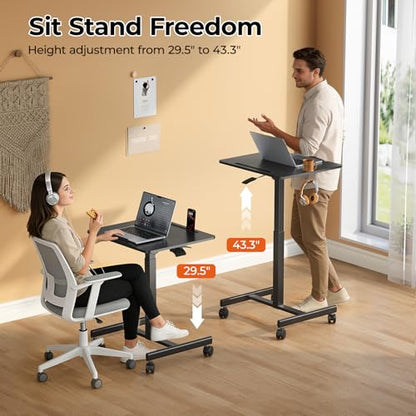 JOY worker 23.6" Small Rolling Standing Desk, 90° Tilt Mobile Laptop Cart - color: Black
