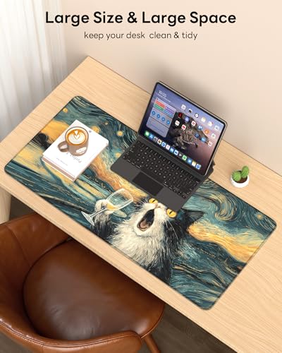 Mouse Pad 31.5x15.7in Large Desk Mat Non-Slip for Office - color: Shocked Cat, size: 31.5" x 15.7"