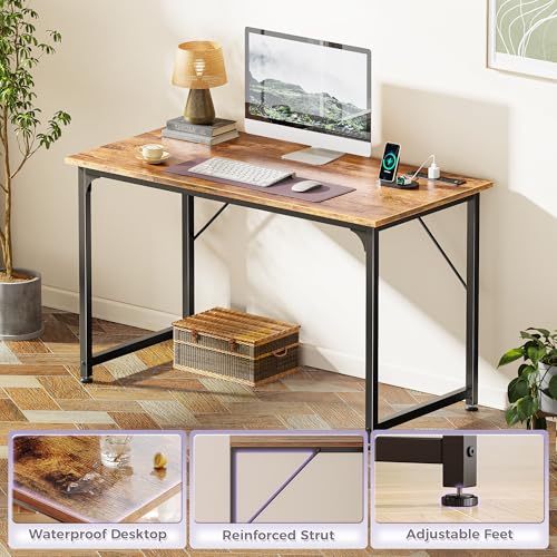PRAISUN 40 X 20 Inch Computer Desk, Power Outlets, USB-C, Rustic Brown - color: Rustic Brown, size: 40inch