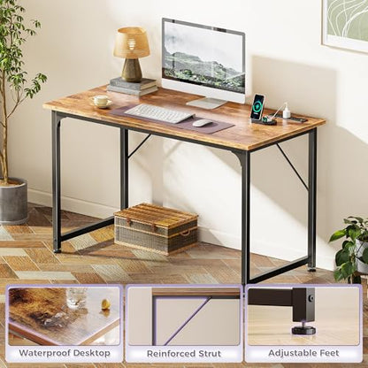 PRAISUN 40 X 20 Inch Computer Desk, Power Outlets, USB-C, Rustic Brown - color: Rustic Brown, size: 40inch