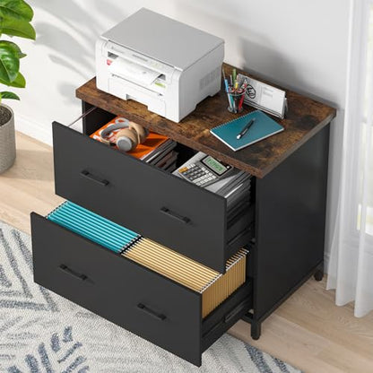 Tribesigns 2-Drawer File Cabinet, Wood Lateral Filing Cabinet for Office | A4, Letter Size, Engineered Wood, Two Drawer File Cabinet for Home Office, Brown and Black