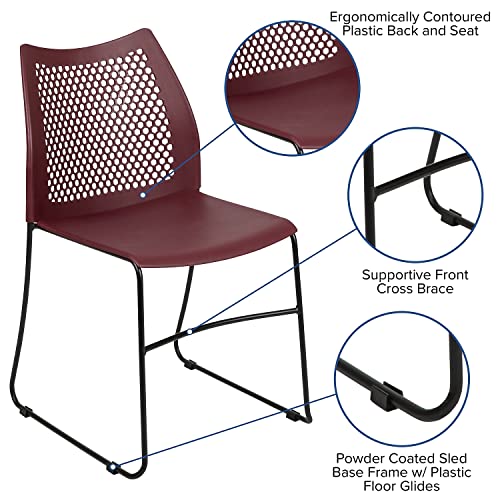 Flash Furniture HERCULES Series 5 Pack 661 lb. Capacity Burgundy Stack Chair with Air-Vent Back and Black Powder Coated Sled Base | Sled Base, Powder Coated, 661 LBS. Weight Capacity - color: Burgundy, size: Set of 5