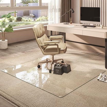 Tempered Glass Office Chair Mat, 50" x 44" Transparent Chair Mat, Heavy Duty 1,000lb, Round Corner Polished Edge, Glides Smoothly, Easy Clean, Protector Mats for Home Hardwood Floors Carpet - size: 50" x 44"