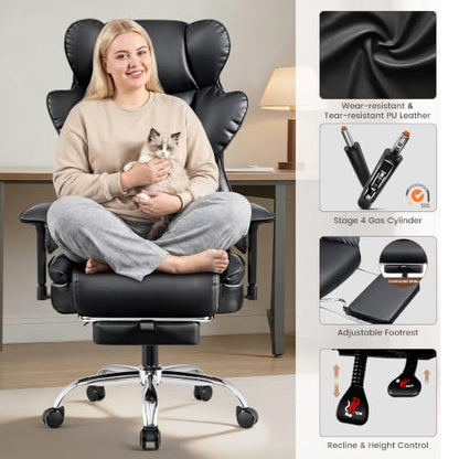 BESTFAIR Big & Tall Ergonomic Office Chair with Footrest & High Back, Black
