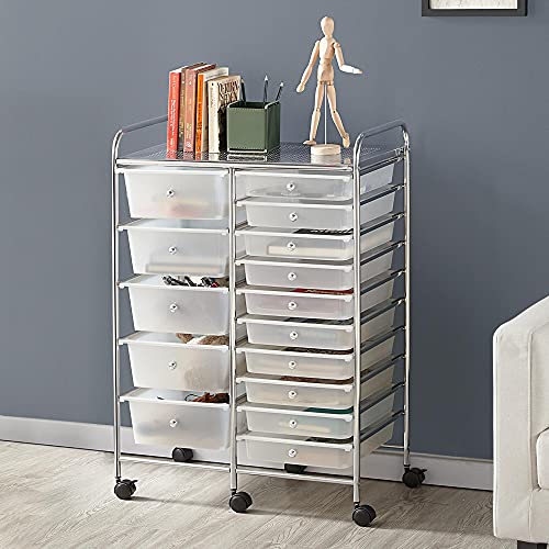 Yaheetech 15-Drawer Rolling Storage Cart on Wheels, Craft Organizer, White - color: White, style: 15 Drawers