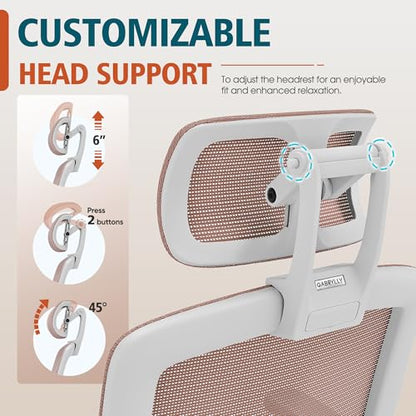 GABRYLLY Ergonomic Office Chair, High Back Home Desk Chair with 2D Flip-Up Arms, 3D Headrest, 90-120° Tilt and Wide Cushion, Big and Tall Mesh Chairs for Man Woman, White Computer Task Chair Pink - color: White Frame Pink Mesh